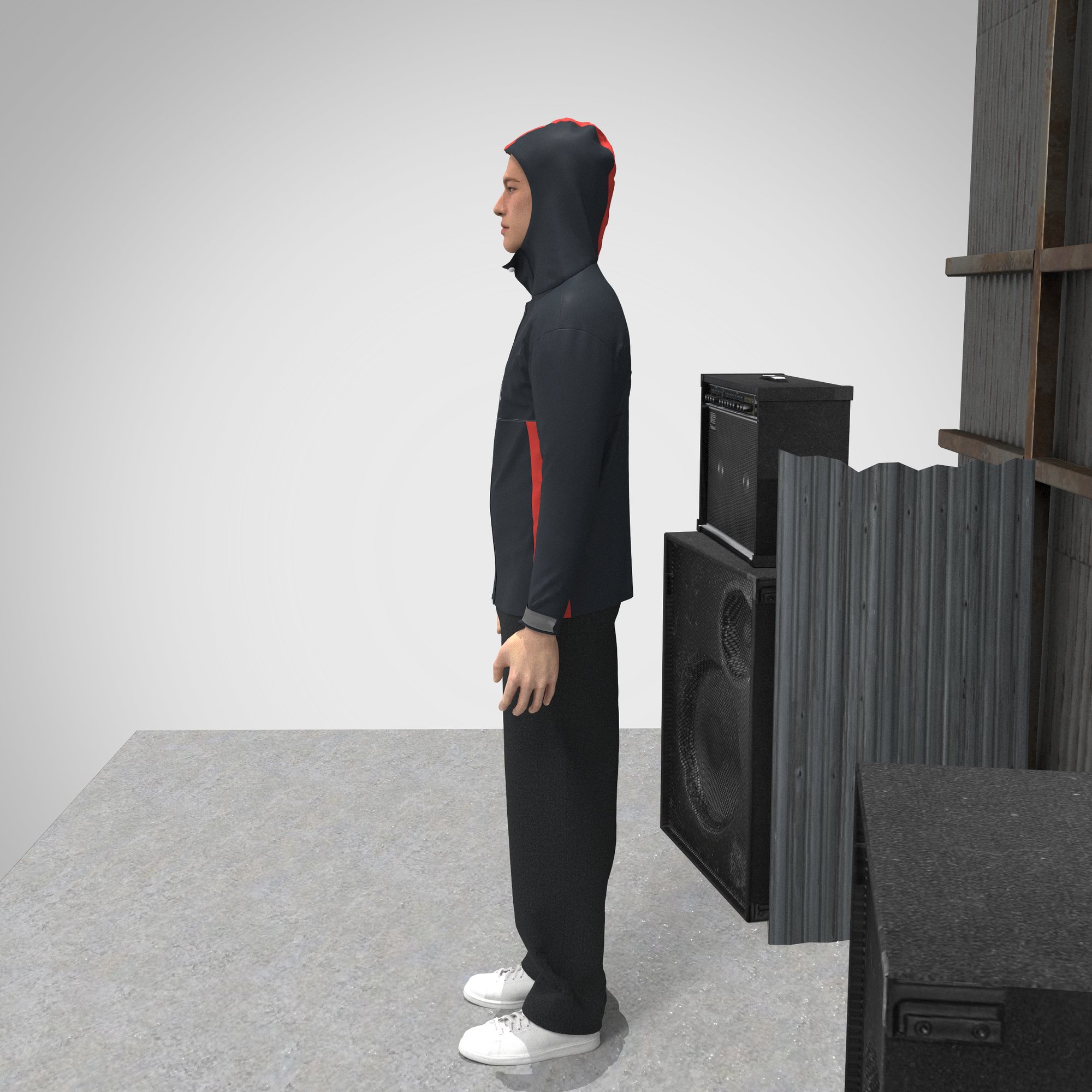 Render of the rain jacket, three-quarter view